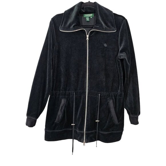 Lauren Ralph Lauren Velour Full Zip Black Track Jacket Coat - Picture 3 of 10